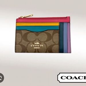 Coach XI Mini Skinny Rainbow ID Card Wallet with Gold Logo